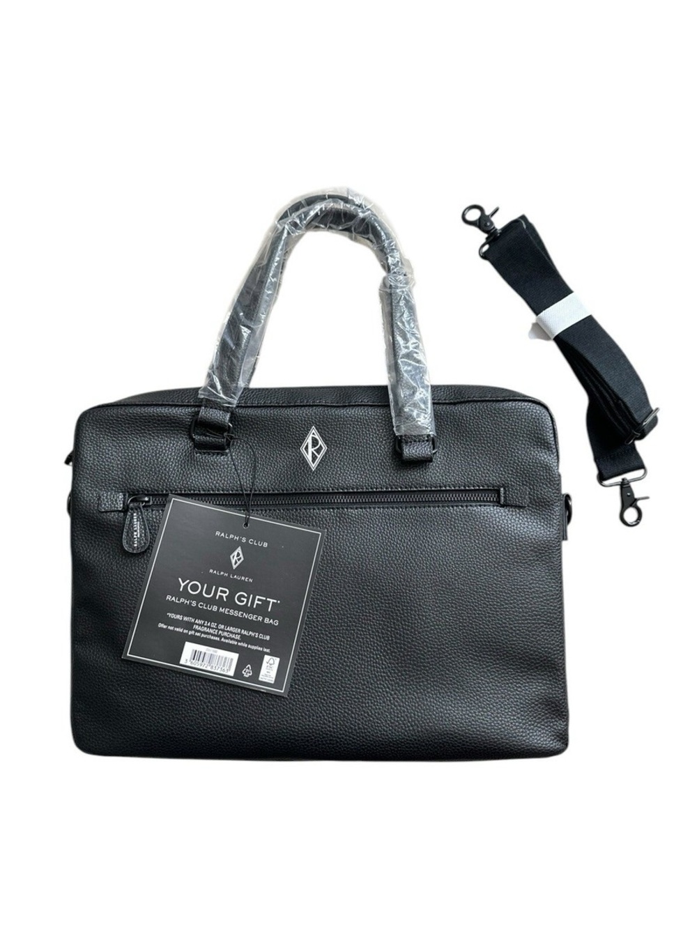 NEW Ralph Lauren Ralphs Club Black Pebbled Messenger Bag Briefcase Laptop Case